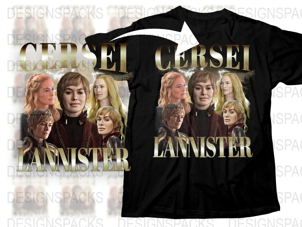 Game of Thrones Inspired Black T-shirt, Cersei Lannister Graphic Tee, Fantasy TV Show Fan Merchandise