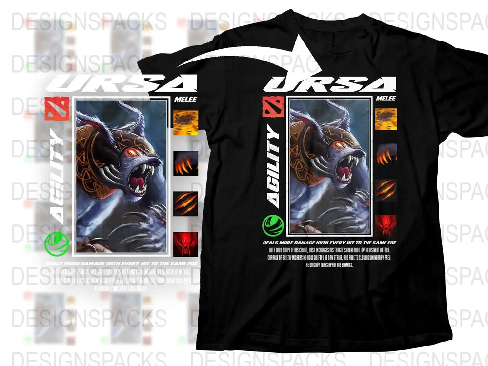 Ursa Melee Dota Inspired Black T-Shirt, Gaming Graphic Tee, Unique Gamer Apparel, Cool Gift Idea