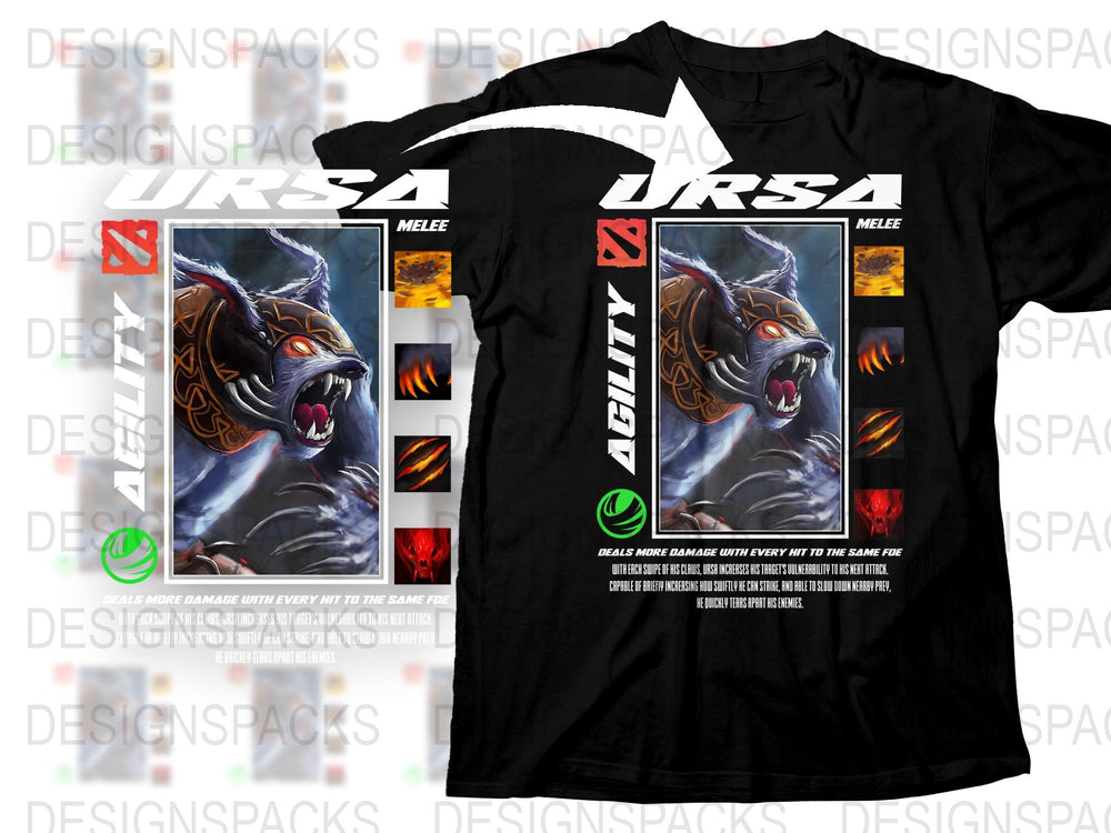 Ursa Melee Dota Inspired Black T-Shirt, Gaming Graphic Tee, Unique Gamer Apparel, Cool Gift Idea