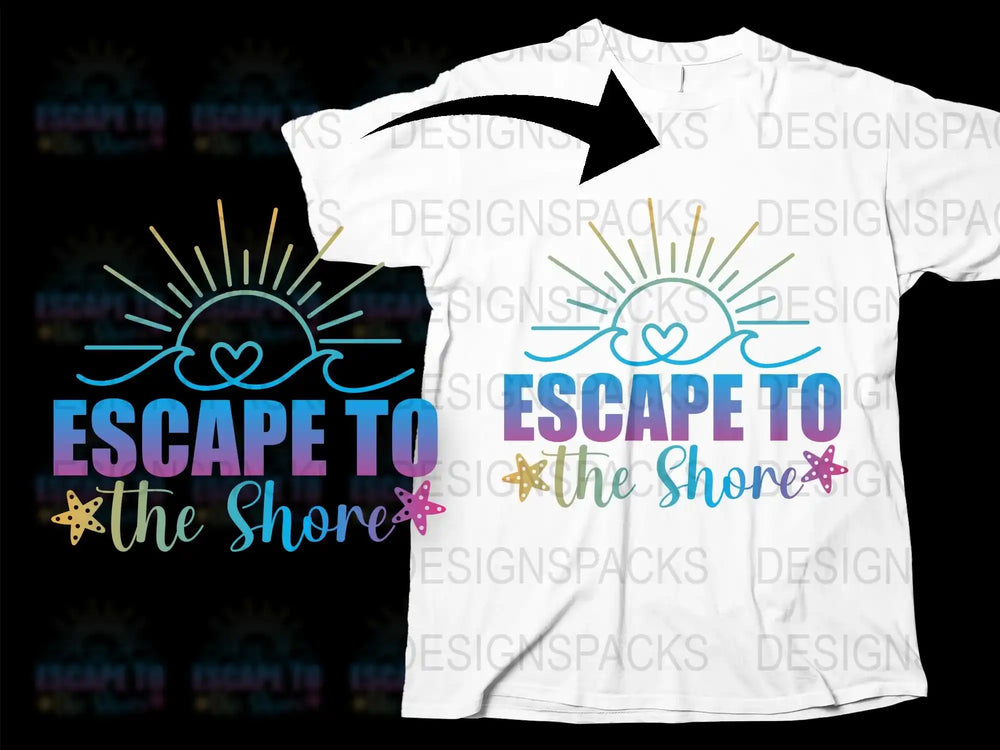 Escape to the Shore T-Shirt, Colorful Beach Design, Summer Vacation Tee, Unisex Fashion
