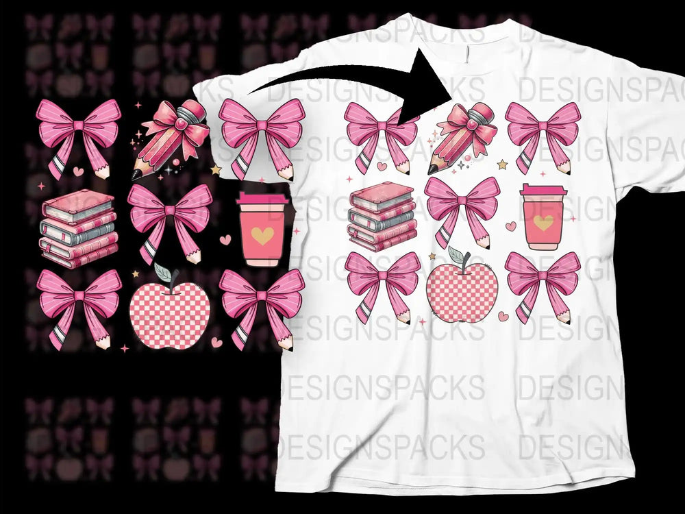Cute Book Lover T-Shirt, Pink Bow and Heart Designs, Gift for Readers, Casual Graphic Tee
