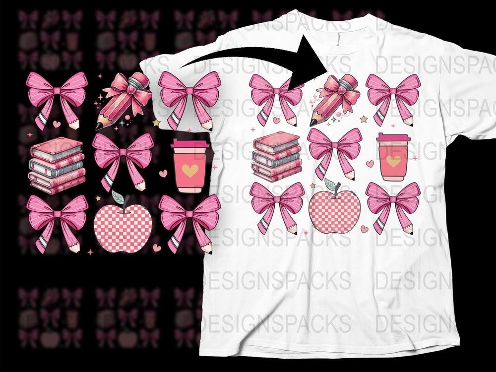 Cute Book Lover T-Shirt, Pink Bow and Heart Designs, Gift for Readers, Casual Graphic Tee