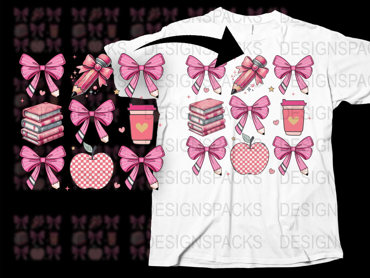 Cute Book Lover T-Shirt, Pink Bow and Heart Designs, Gift for Readers, Casual Graphic Tee