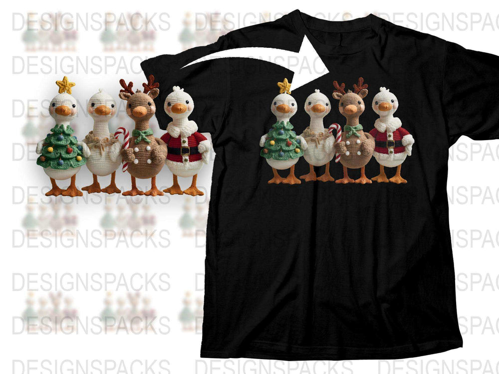 Christmas Duck T-Shirt, Cute Holiday Ducks in Santa Hats, Festive Winter Apparel for All Ages