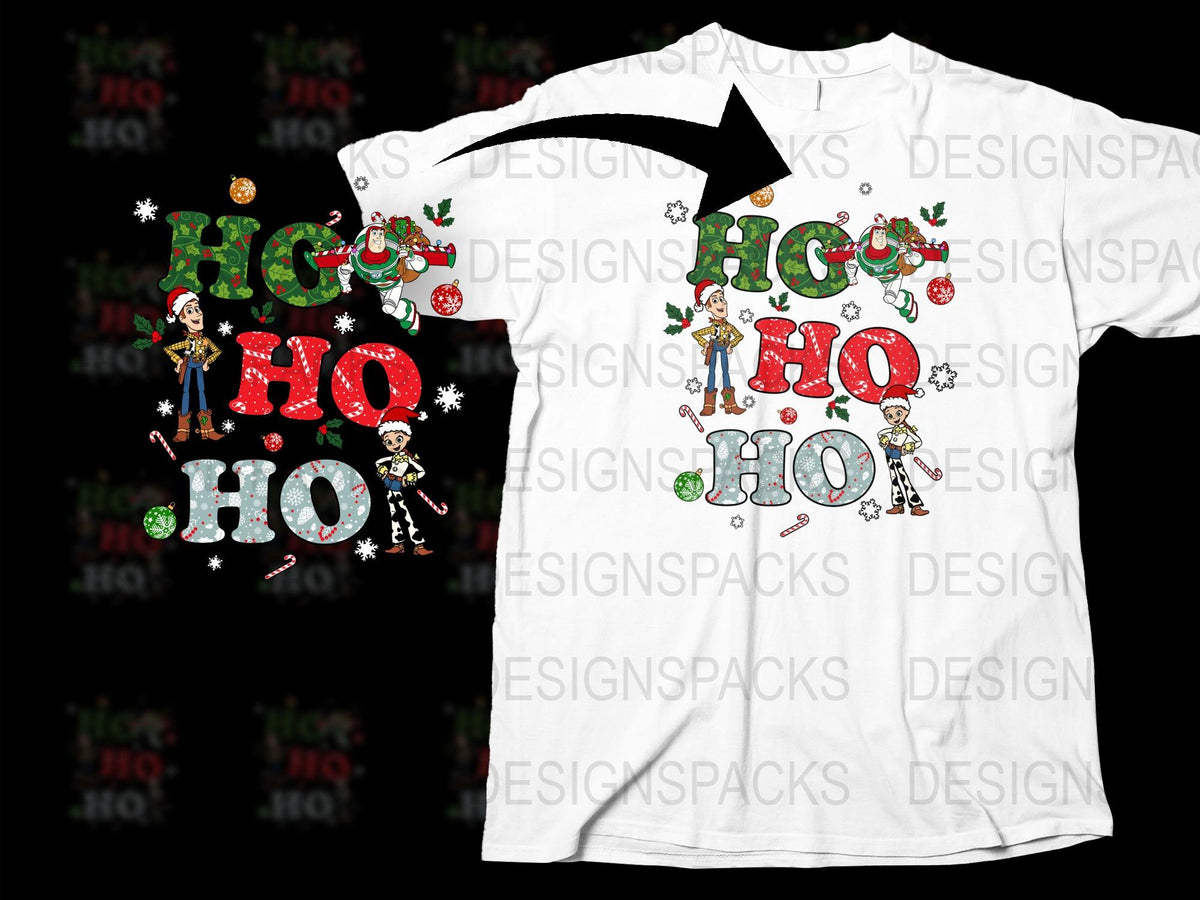 Festive Holiday T-Shirt with Elves and Ornaments, Ho Ho Ho Christmas Tee, Colorful Winter Apparel for All Ages