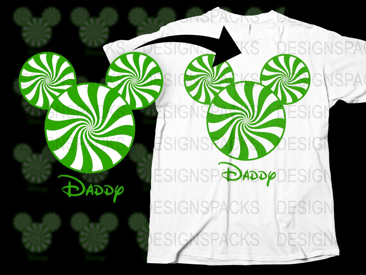 Daddy Mickey Mouse Ears T-Shirt, Green White Stripes, Family Matching Disney Trip Shirts, Men's Disney Tee