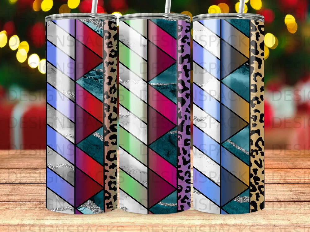 Colorful geometric leopard print glitter pattern tumbler product type