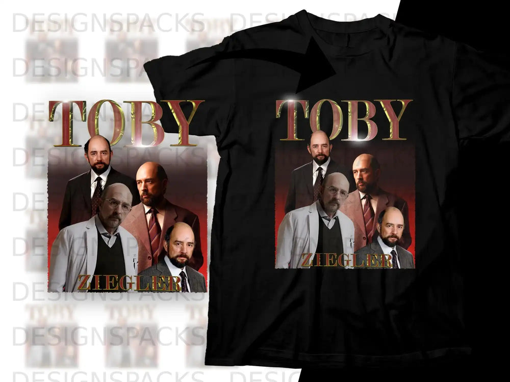 Toby Ziegler, a man in a white jacket, stands with three men.