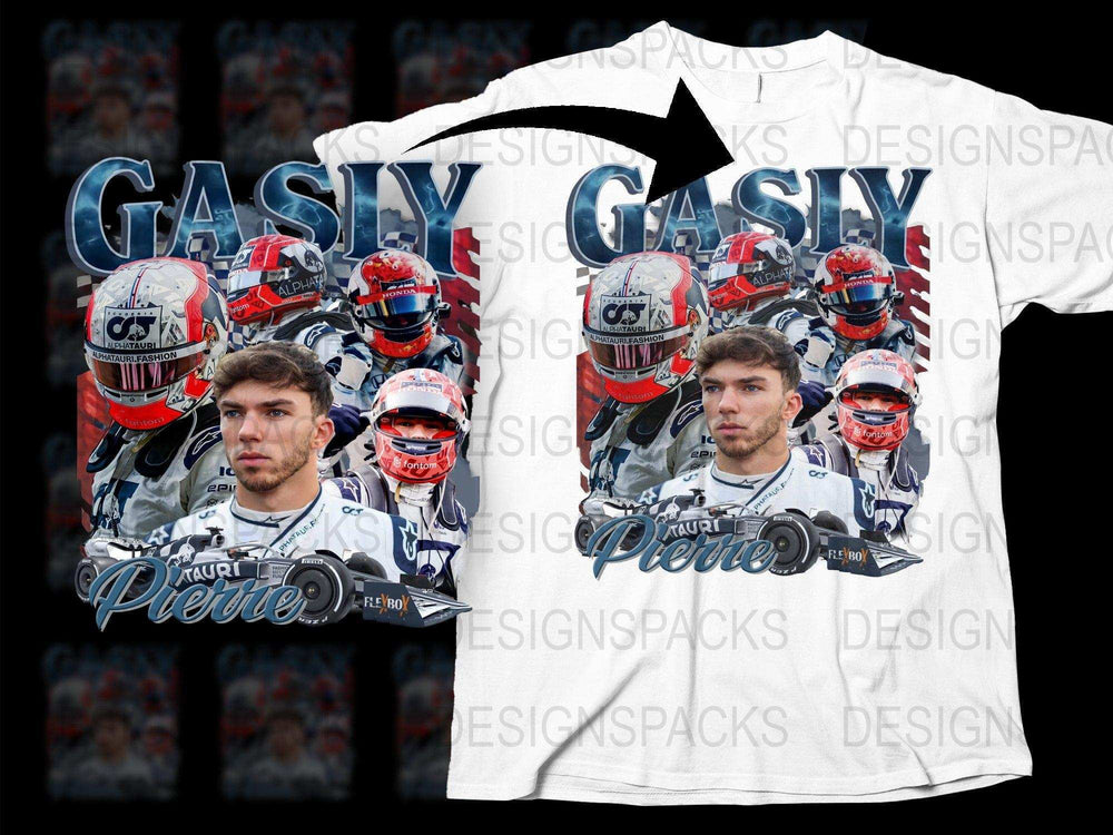 Pierre Gasly F1 Racing Graphic T-Shirt, Motorsport Fan Gear, High-Detail Print, Collector's Item, Unique Sports Apparel