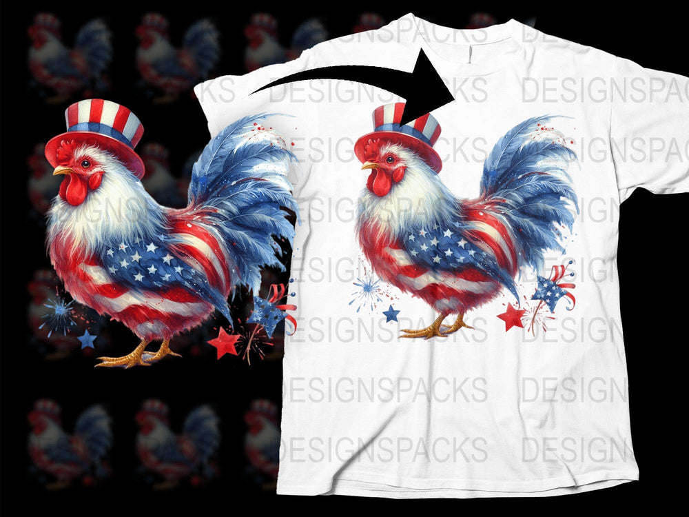 Patriotic Rooster T-Shirt, American Flag Colors, 4th of July Independence Day Apparel, Unisex Graphic Tee