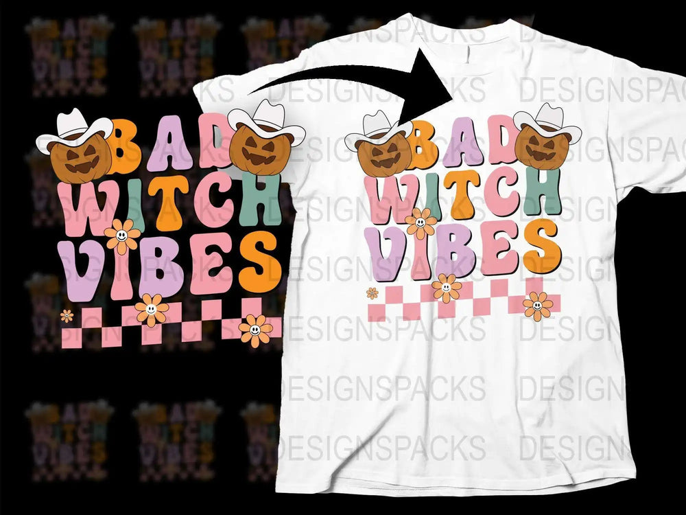 Bad Witch Vibes Halloween T-Shirt, Cute Pumpkin Graphic Tee, Fall Season Casual Wear, Spooky Fashion Top