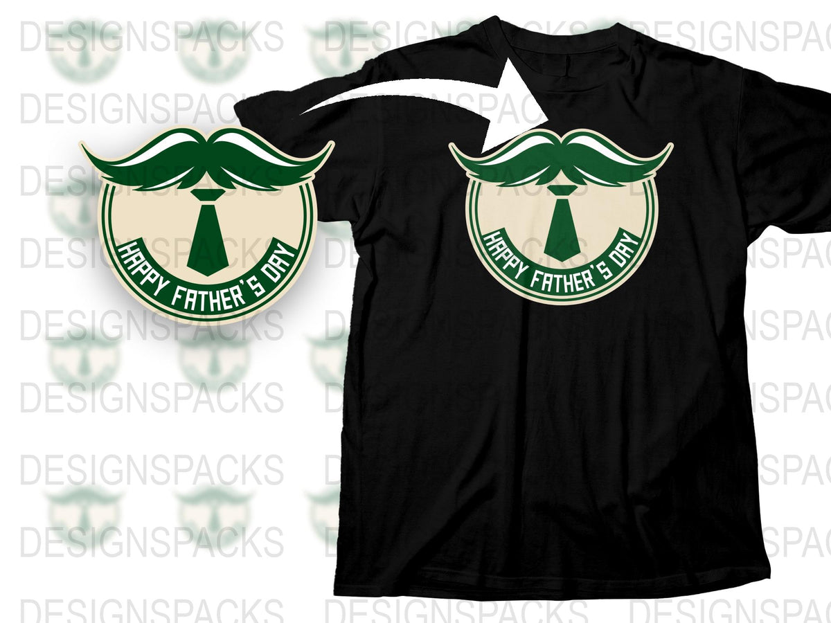 Happy Father's Day T-Shirt, Funny Mustache Graphic Tee, Black Cotton Shirt for Dad, Unique Father's Day Gift Idea