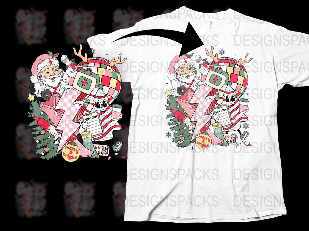 Christmas T-Shirt Funky Santa and Reindeer Holiday Graphic Tee Unisex Cotton Shirt Gift Idea for Christmas Party