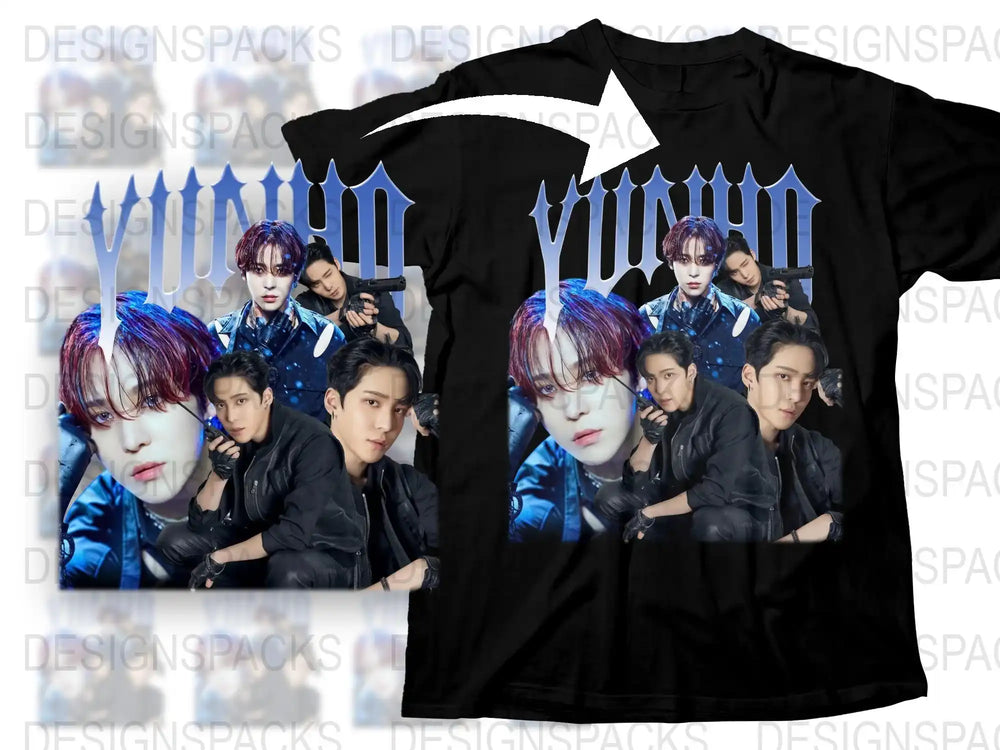 K-Pop Band Graphic T-Shirt, Black Cotton Tee with Pop Group Design, Stylish Fan Apparel, Unisex Fit