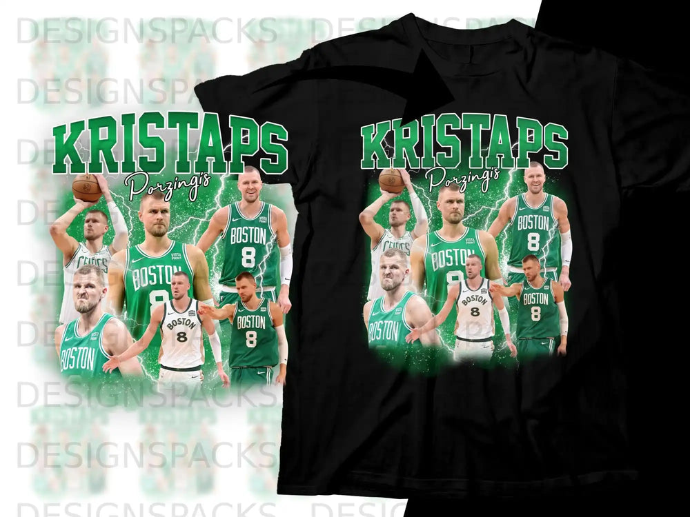 Kristaps Porzingis Boston Celtics jersey graphic t-shirt design.