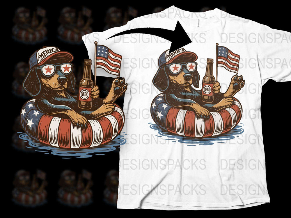 Patriotic Dog T-Shirt, American Flag, Beer Can, Summer BBQ Tee, Independence Day Outfit