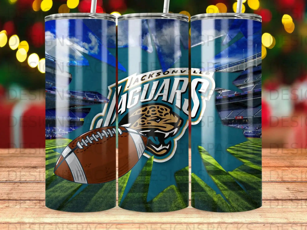 Jacksonville Jaguars football and logo on stadium background tumbler.