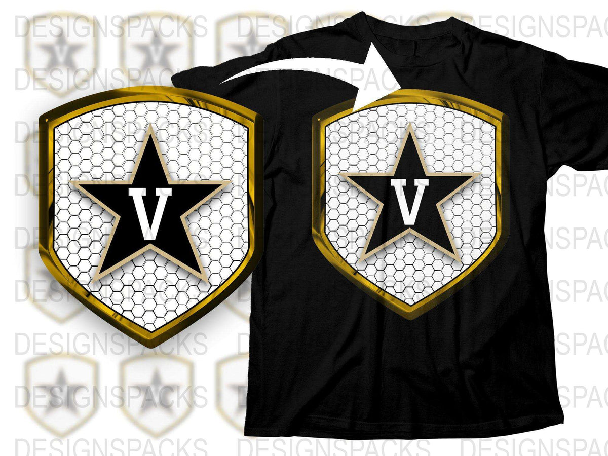 Black Graphic T-Shirt with Gold Star Shield Design, Men's Fashion Tee, Casual Sports Style Top