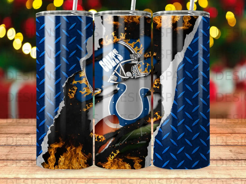 Indianapolis Colts logo with distressed diamond plate and flames.