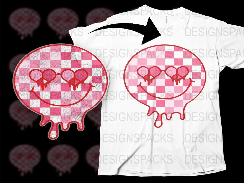 Unisex Dripping Smile Face T-Shirt, Red Plaid Pattern, Graphic Tee, Casual Streetwear, Trendy Fashion Top, Summer Festival Clothing