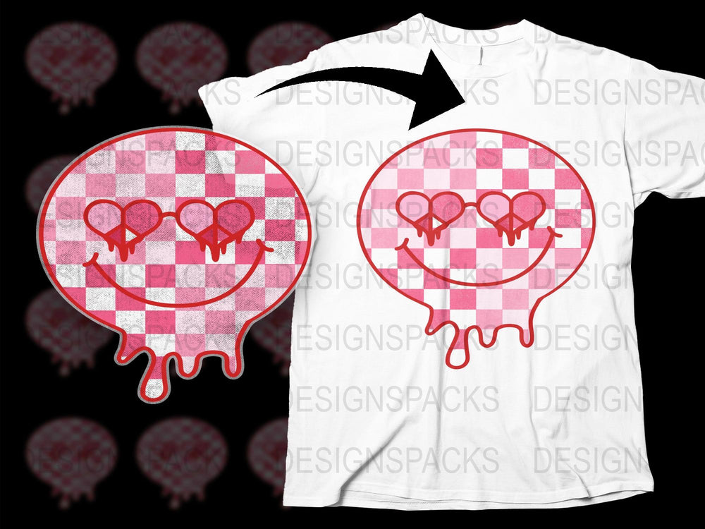 Unisex Dripping Smile Face T-Shirt, Red Plaid Pattern, Graphic Tee, Casual Streetwear, Trendy Fashion Top, Summer Festival Clothing