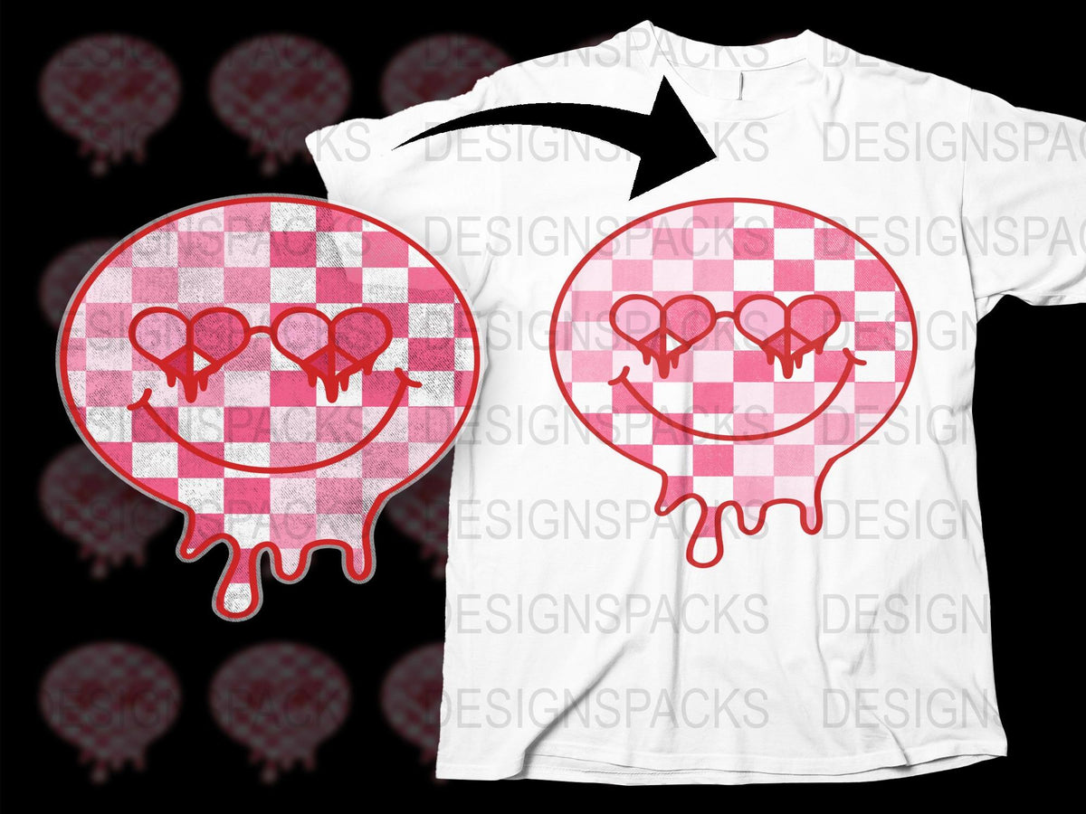 Unisex Dripping Smile Face T-Shirt, Red Plaid Pattern, Graphic Tee, Casual Streetwear, Trendy Fashion Top, Summer Festival Clothing