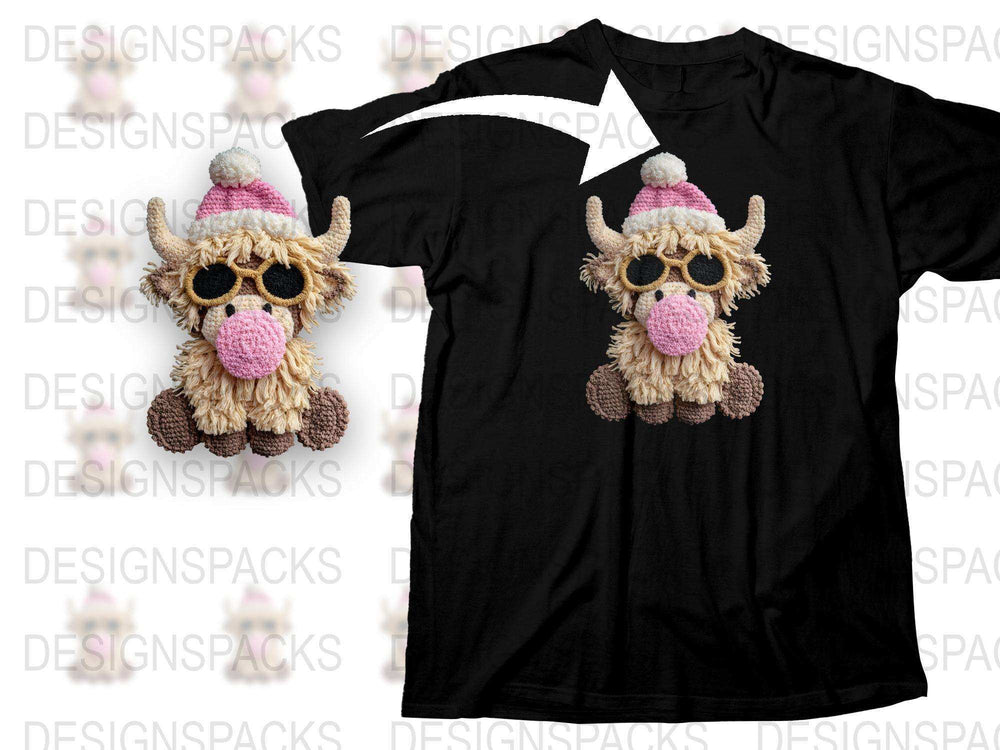 Cute Llama T-Shirt, Fluffy Animal Design, Soft Pink Pom Beanie, Black Tee for All Ages