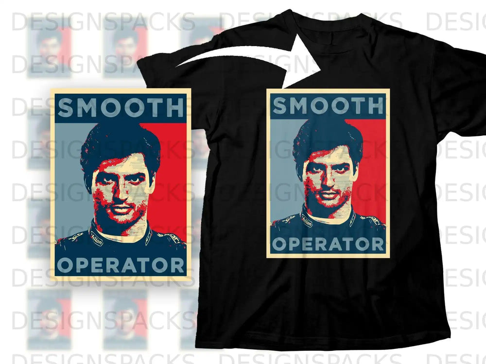 T-shirt featuring a graphic with "SMOOTH OPERATOR" and a portrait.