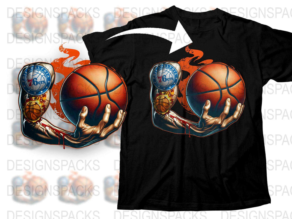 Basketball T-Shirt, Fiery Slam Dunk Design, Philadelphia Inspired, Sports Fan Apparel, Unique Graphic Tee, Athletic Wear Gift