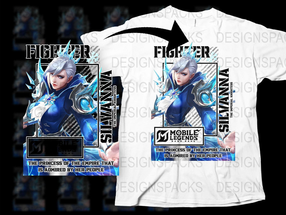 Mobile Legends Figherock Graphic T-Shirt, Cool Blue Warrior Princess Design, Gaming Apparel