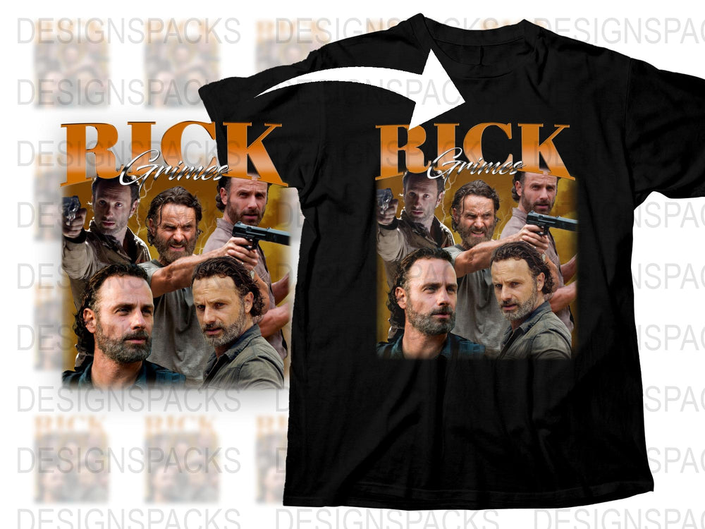 Black T-Shirt with Multiple Action Hero Poses, Graphic Print Tee for Fans