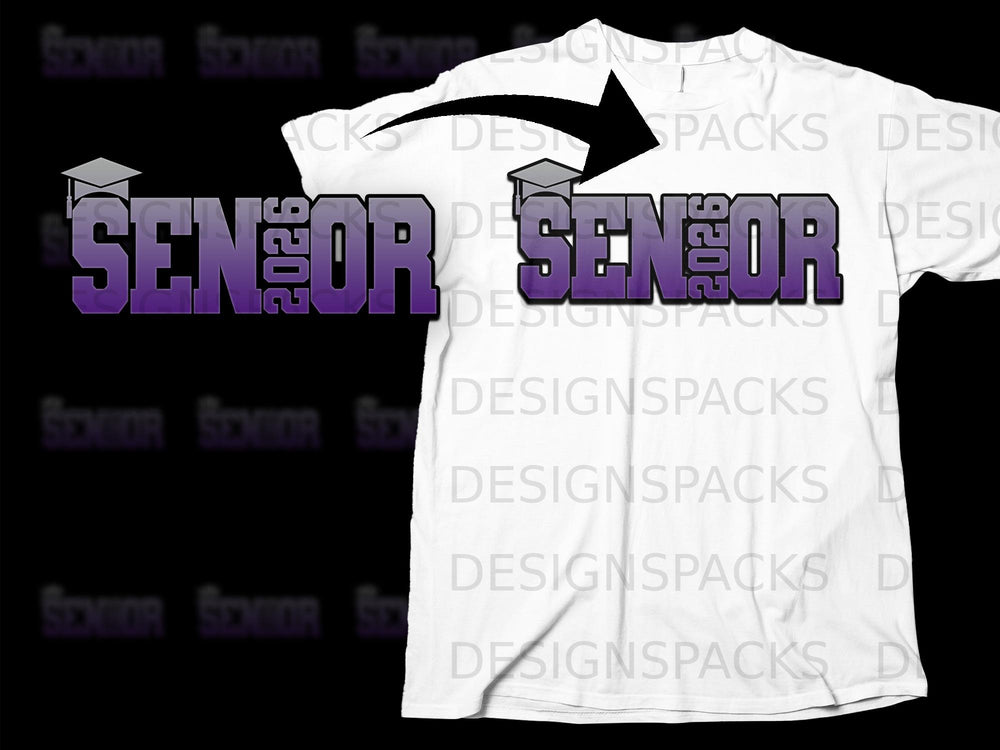 White t-shirt featuring "SENIOR 2026" graphic with graduation cap.