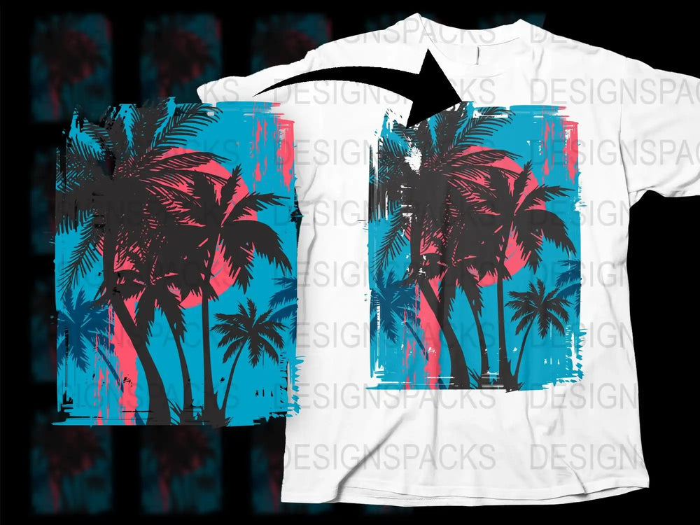 Tropical Palm Tree Graphic T-Shirt, Summer Beach Vibes, Cool Watercolor Design, Stylish Casual Wear