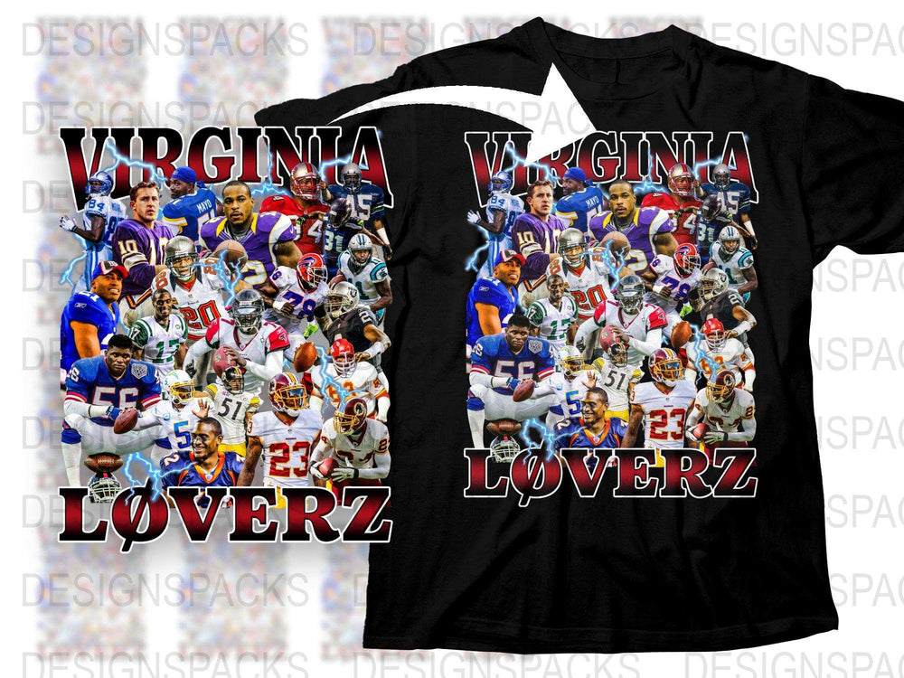 Virginia Loverz Sports Fan T-Shirt, Colorful Football Player Graphics, Casual Wear Cotton Tee