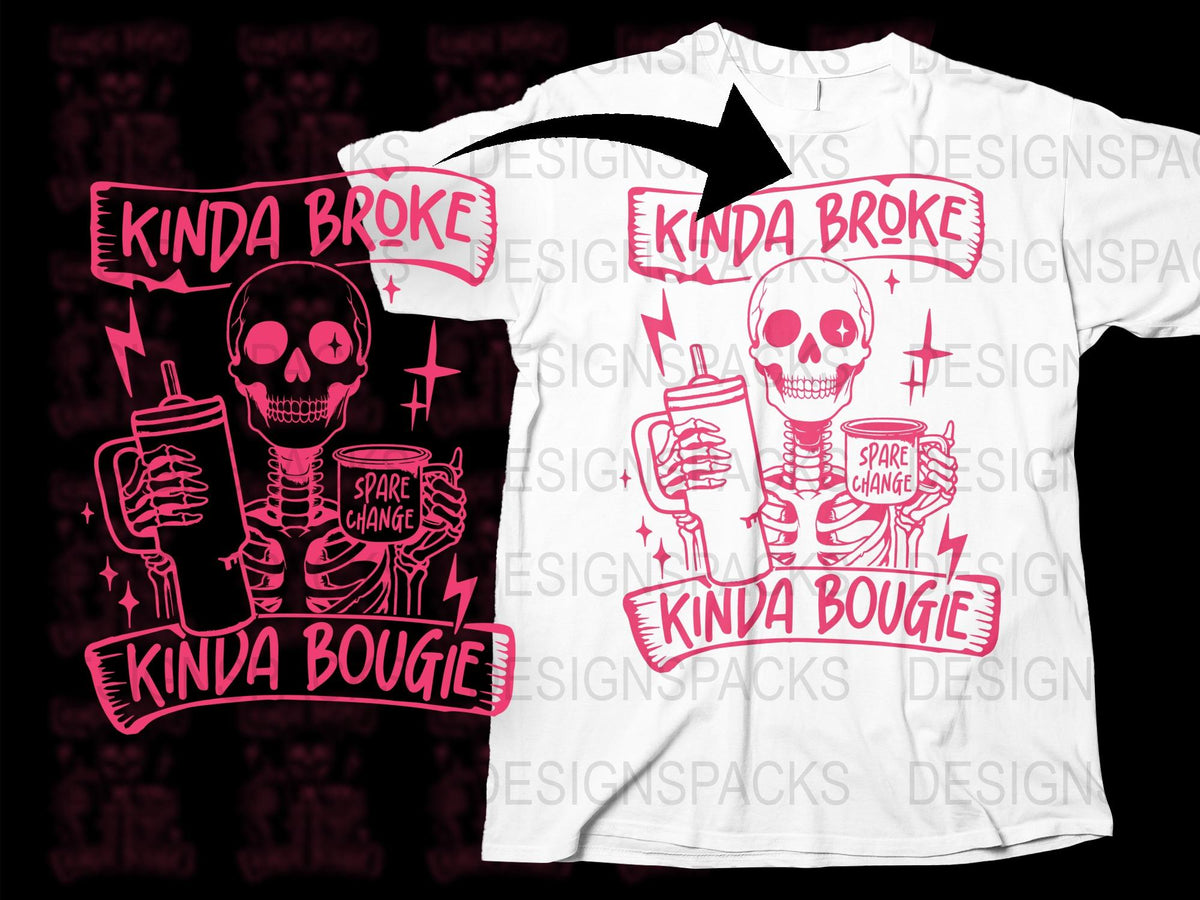 Kinda Broke Kinda Bougie T-Shirt, Funny Skull Graphic Tee, Unisex Fashion Streetwear, Casual Top