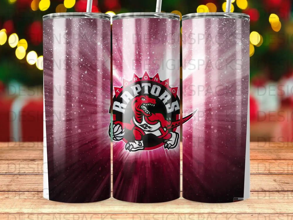 Toronto Raptors logo on a colorful ombre tumbler.