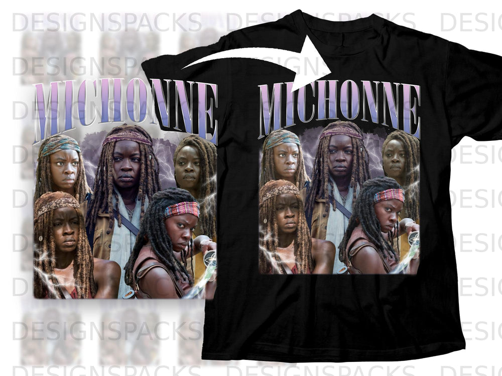 Black t-shirt featuring Michonne with lightning and the text "MICHONNE".