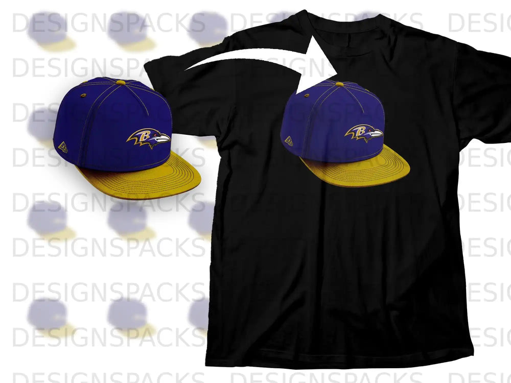 Black T-shirt with Blue and Yellow Cap Print