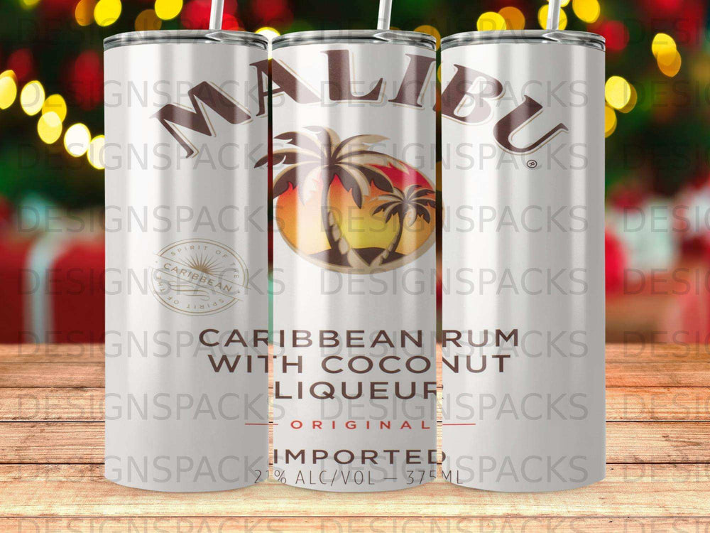 Malibu Caribbean Rum with Coconut Liqueur tumbler bottle.