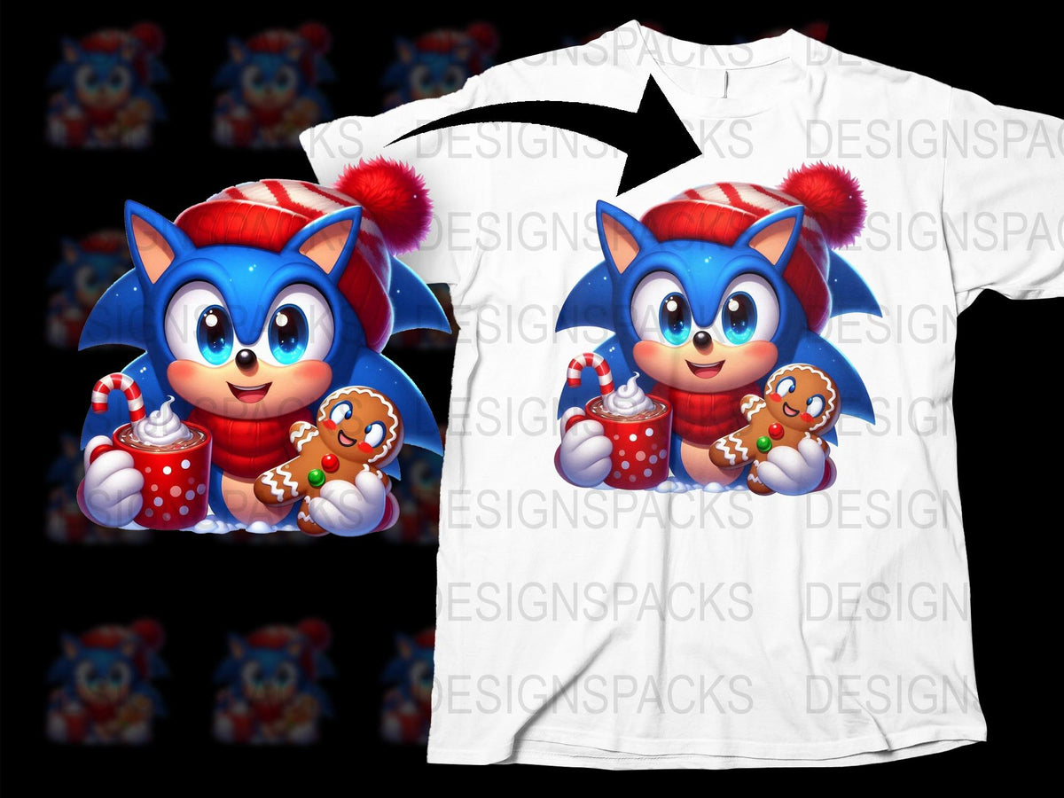 Kids Winter Sonic Hedgehog T-Shirt, Cute Cartoon Character, Holiday Apparel, Gift for Children