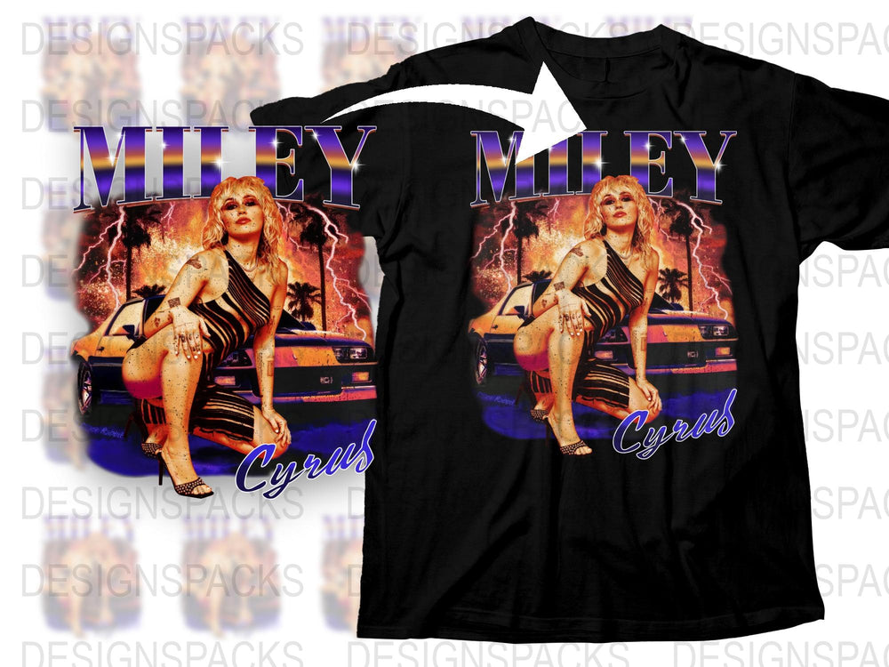 Miley Cyrus Retro T-Shirt, Vintage Pop Art Style Graphic Tee, Unisex Black Cotton Shirt, Music Fan Apparel, Gift Idea
