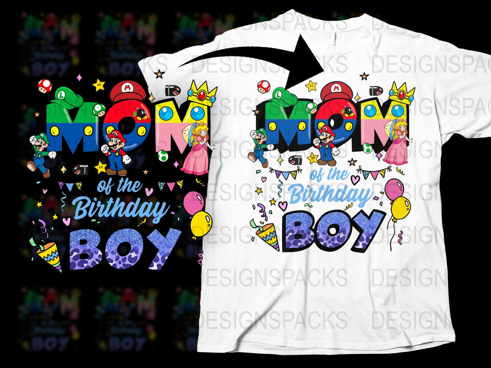 Super Mario Birthday Boy T-Shirt, Colorful Gaming Party Kids Tee, Personalized Birthday Gift, Nintendo Characters Apparel