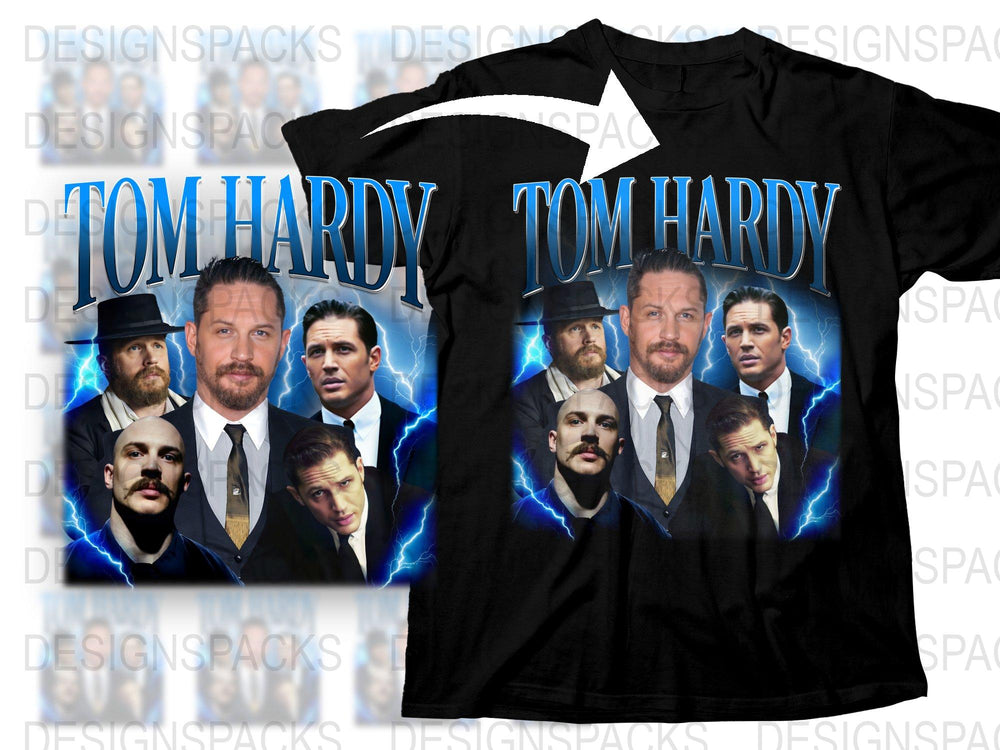 Tom Hardy Graphic T-Shirt, Movie Star Collage Design, Men's Black Cotton Tee, Film Fan Gift, Actor Portrait Shirt