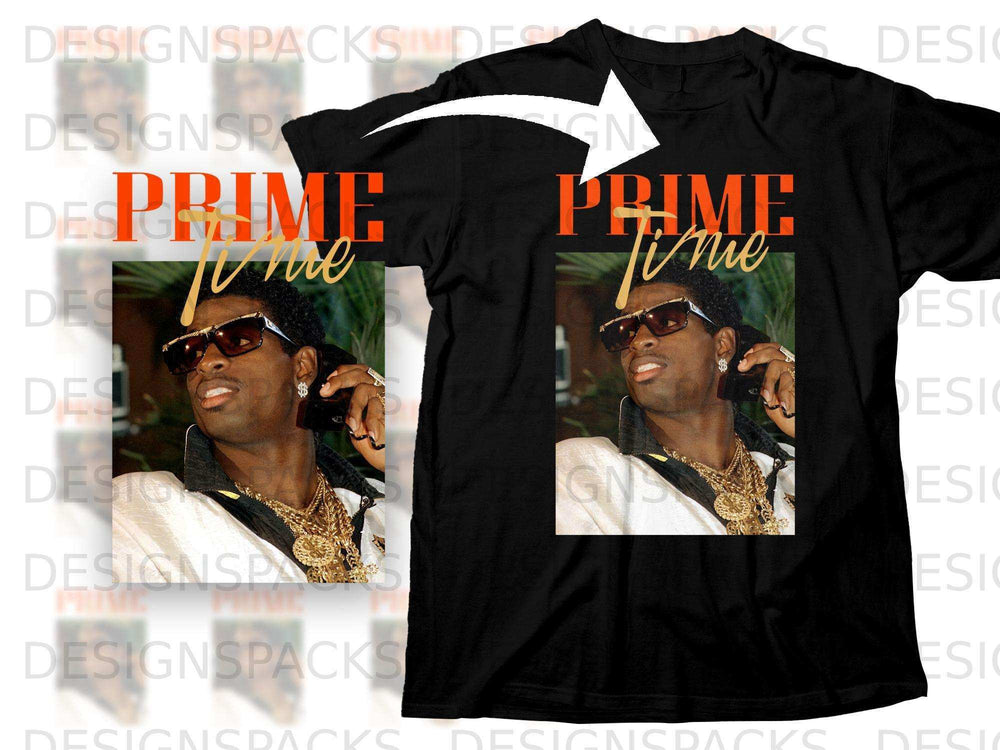 Black t-shirt featuring a graphic of a man with gold chains and sunglasses.