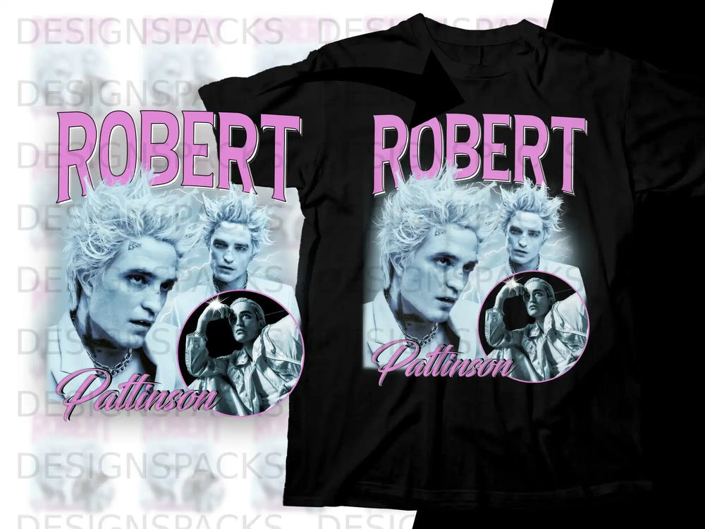 Robert Pattinson graphic t-shirt with vintage lightning bolt design.