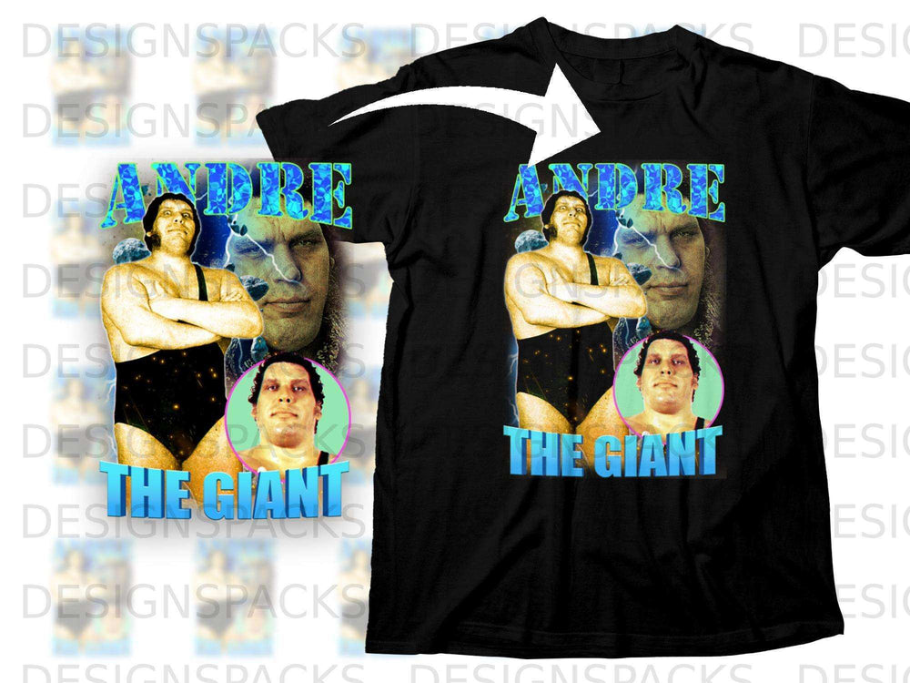 Black t-shirt with Andre the Giant's portrait and "THE GIANT" text.