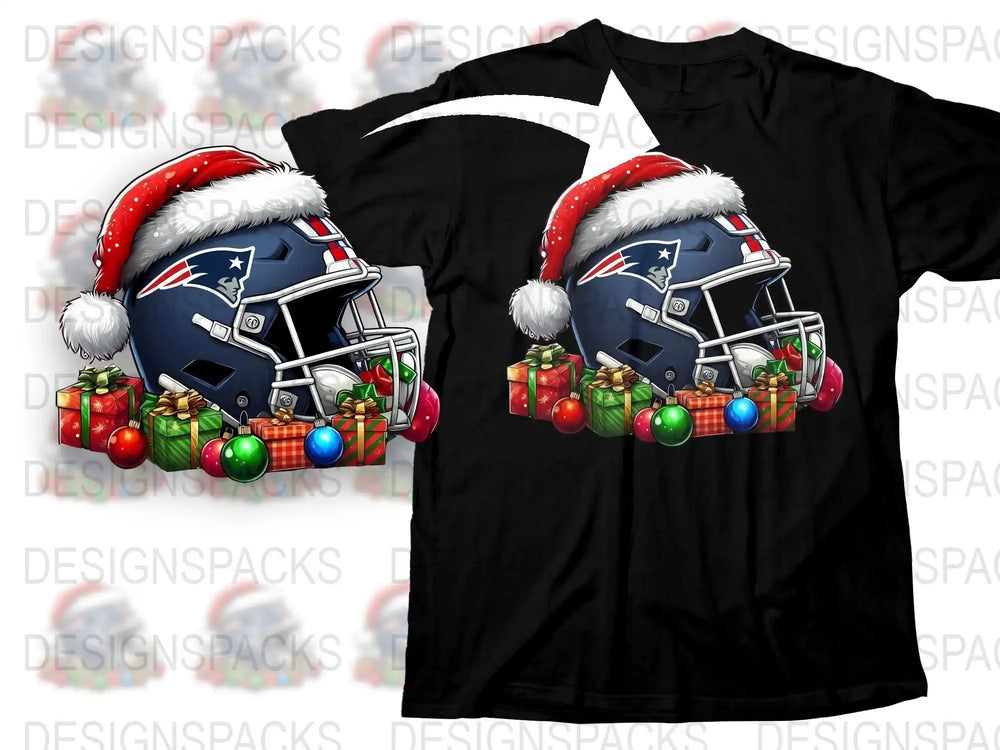 Festive Holiday T-Shirt with Football Helmet and Christmas Ornaments Graphic Design