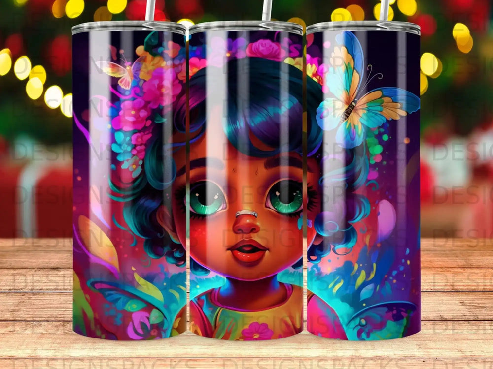 Colorful illustration of a young Black girl with bright eyes and floral headband.