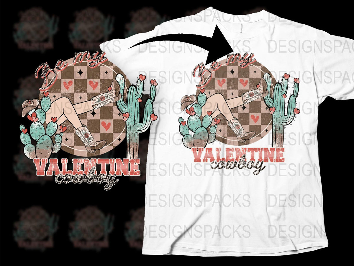 Cowboy Valentine T-Shirt, Western Cactus Heart Design, Vintage Rodeo Style Tee, Unisex Graphic Print Top for Couples.