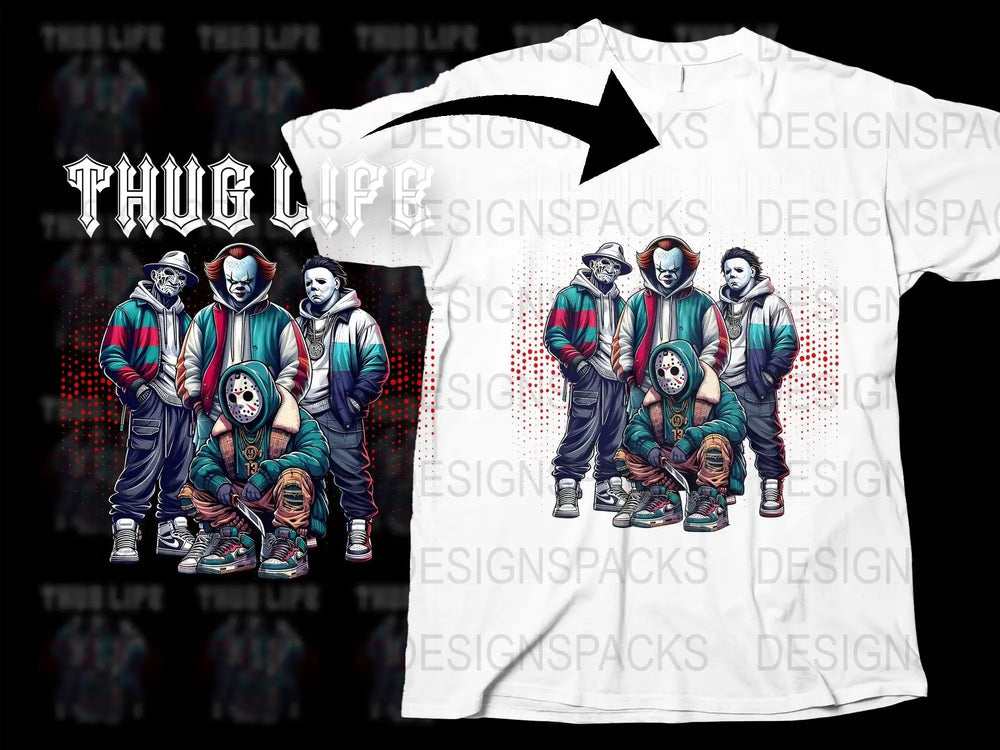 Thug Life Graphic T-Shirt, Urban Streetwear Full Print Tee, Hip Hop Fashion, Men's Casual Top
